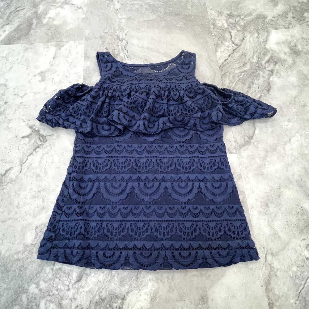 Lilly Pulitzer Navy Blue Lace Cold-Shoulder Blouse